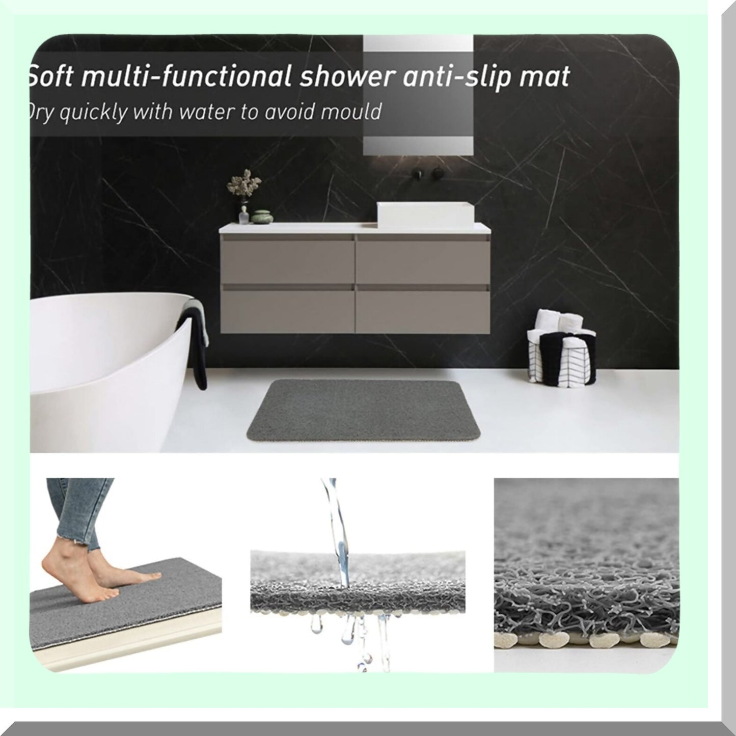 Gray Non-Slip Bath Mat 40x80cm