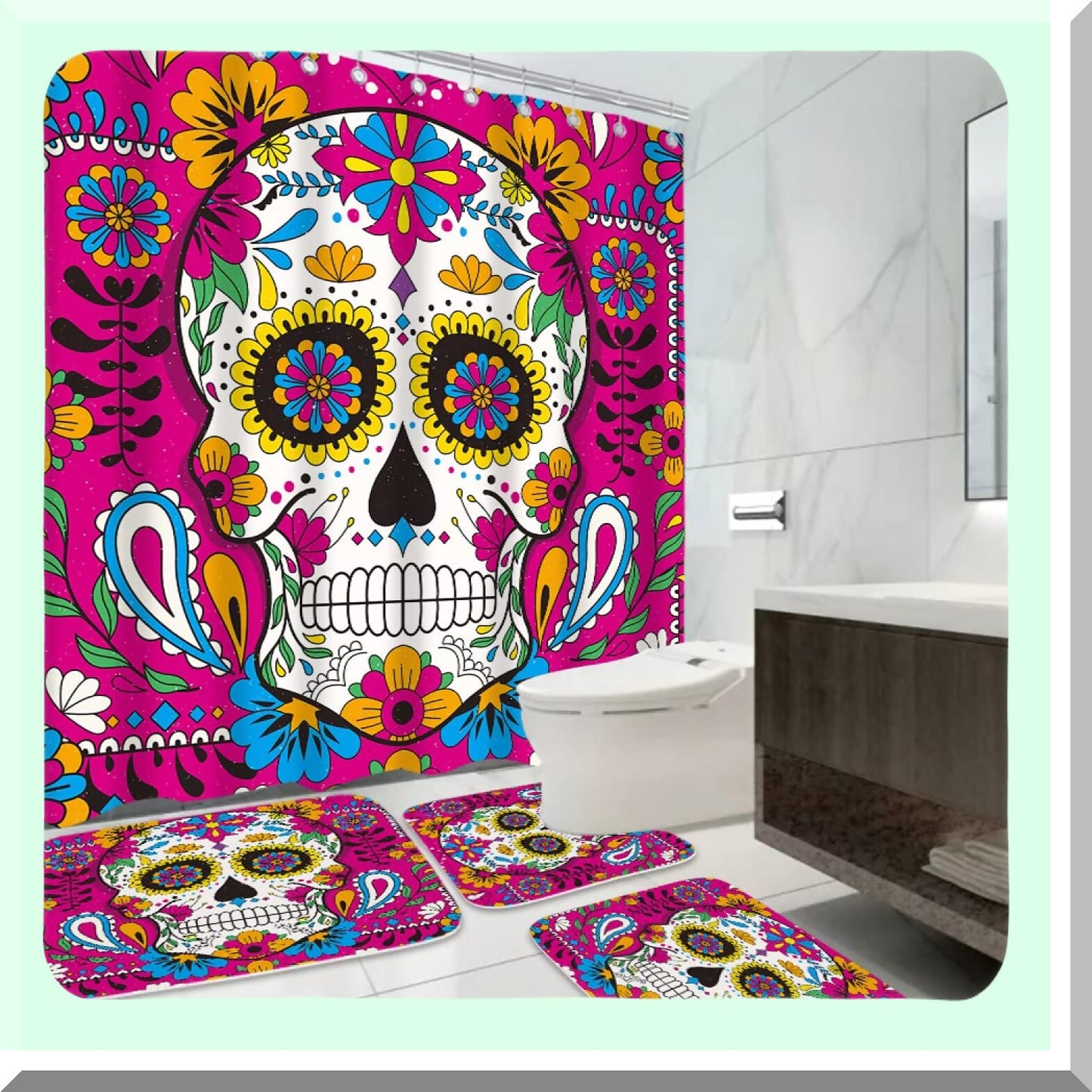 Sugar Skull Day of The Dead Shower Curtain Set