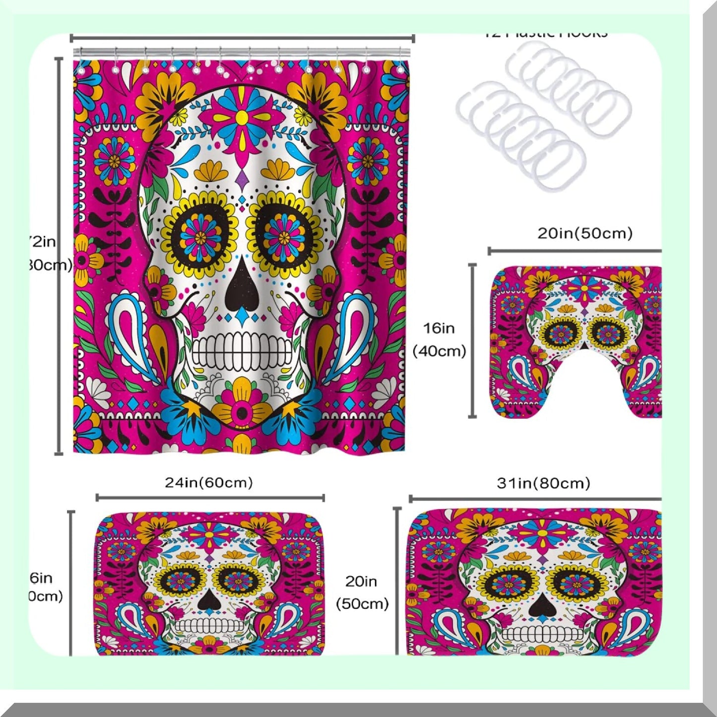Sugar Skull Day of The Dead Shower Curtain Set