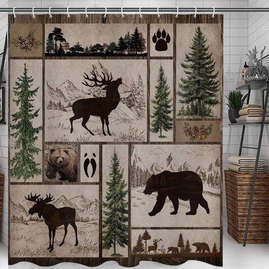Farmhouse Forest Woodland Shower Curtain Set 70x70