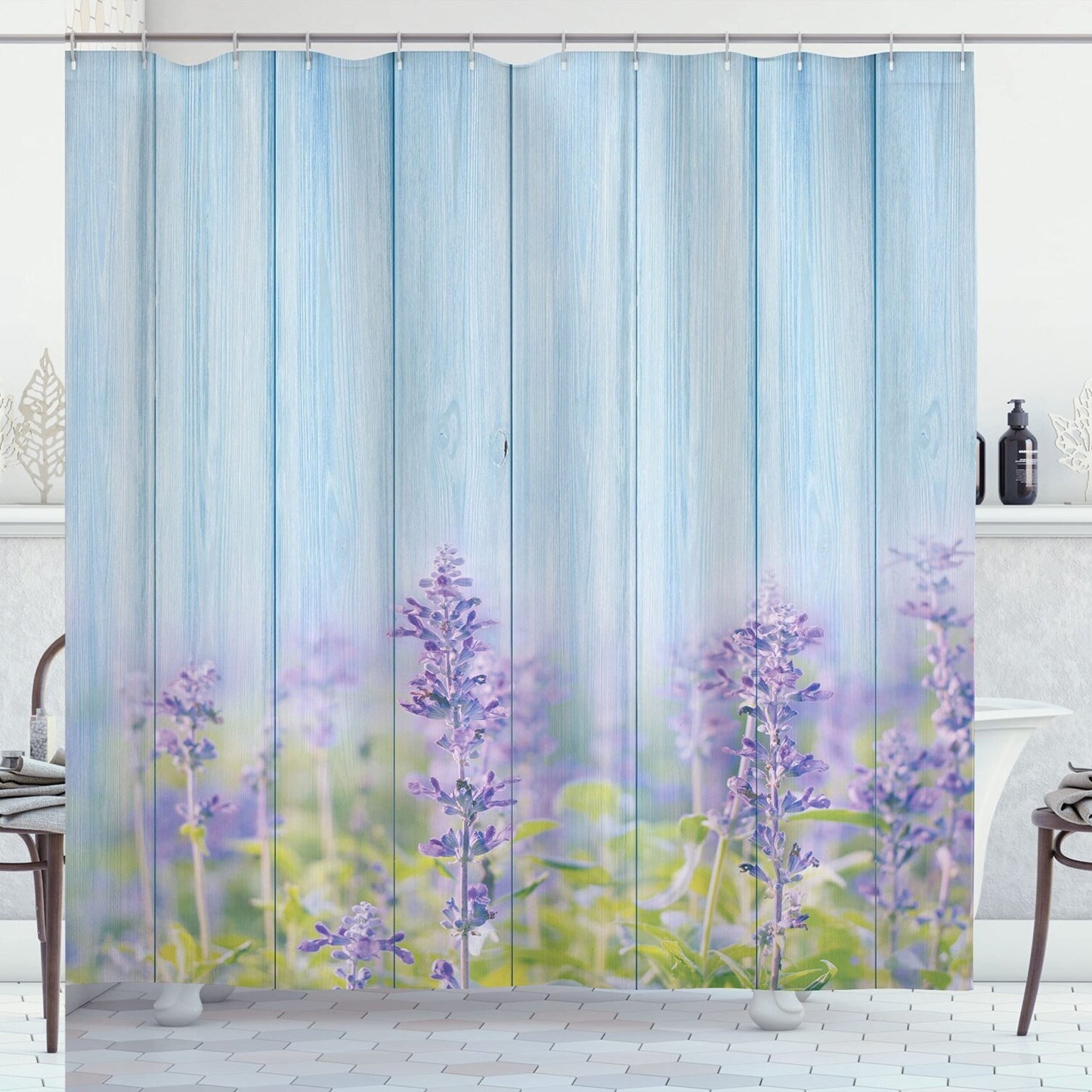 Floral Shower Curtain 69x70 Lilac Blue