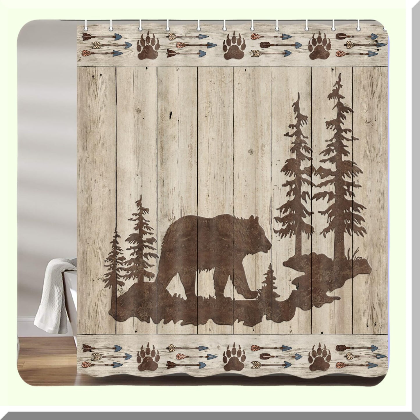 Bear Shower Curtain with 12 Hooks, 60" x 70"
