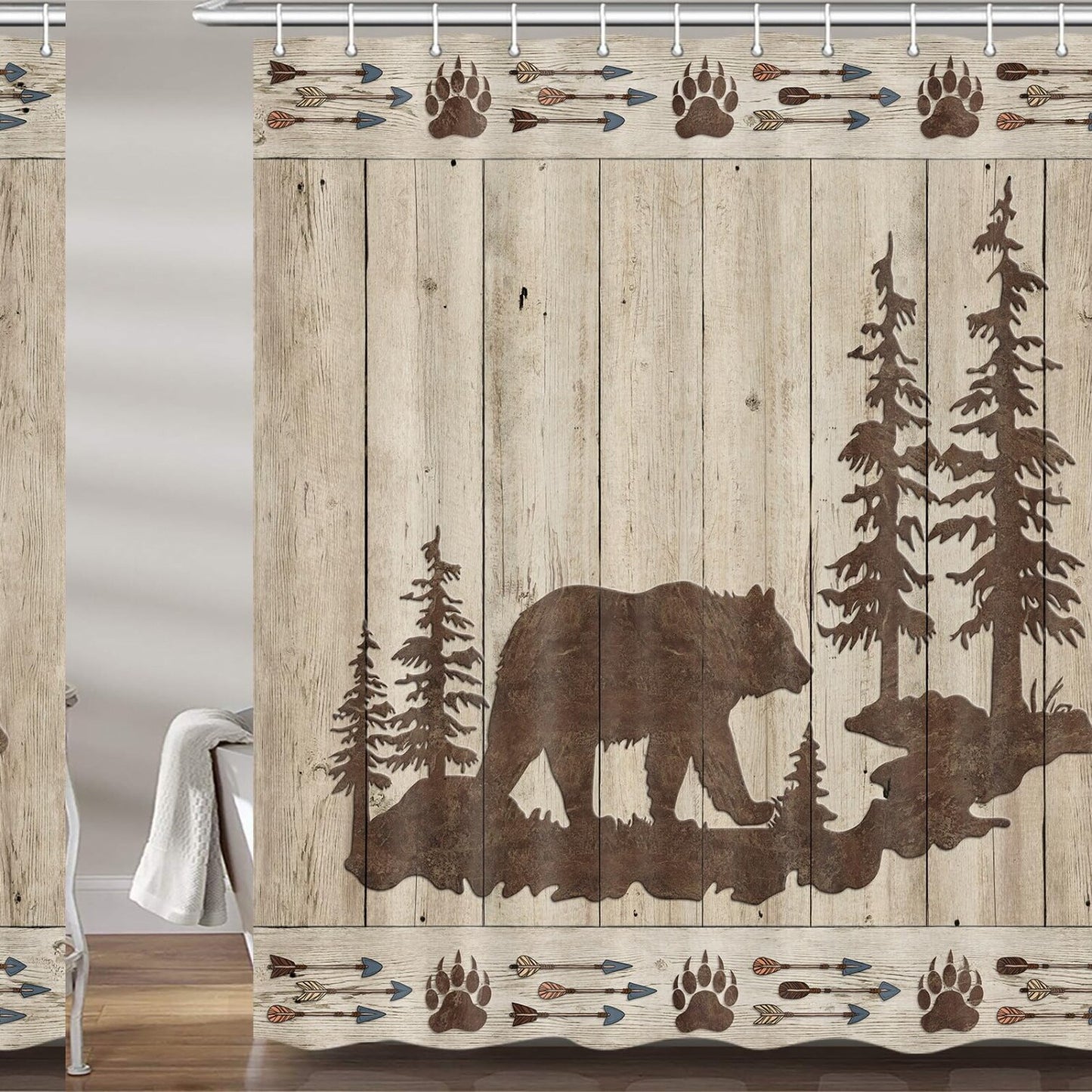 Bear Shower Curtain with 12 Hooks, 60" x 70"