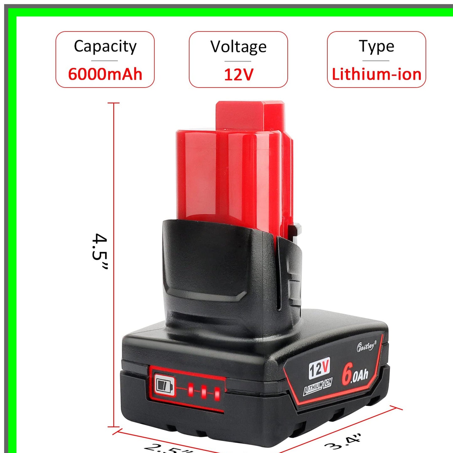 12V 6Ah Lithium-ion Replacement Battery for Milwaukee Power Tools