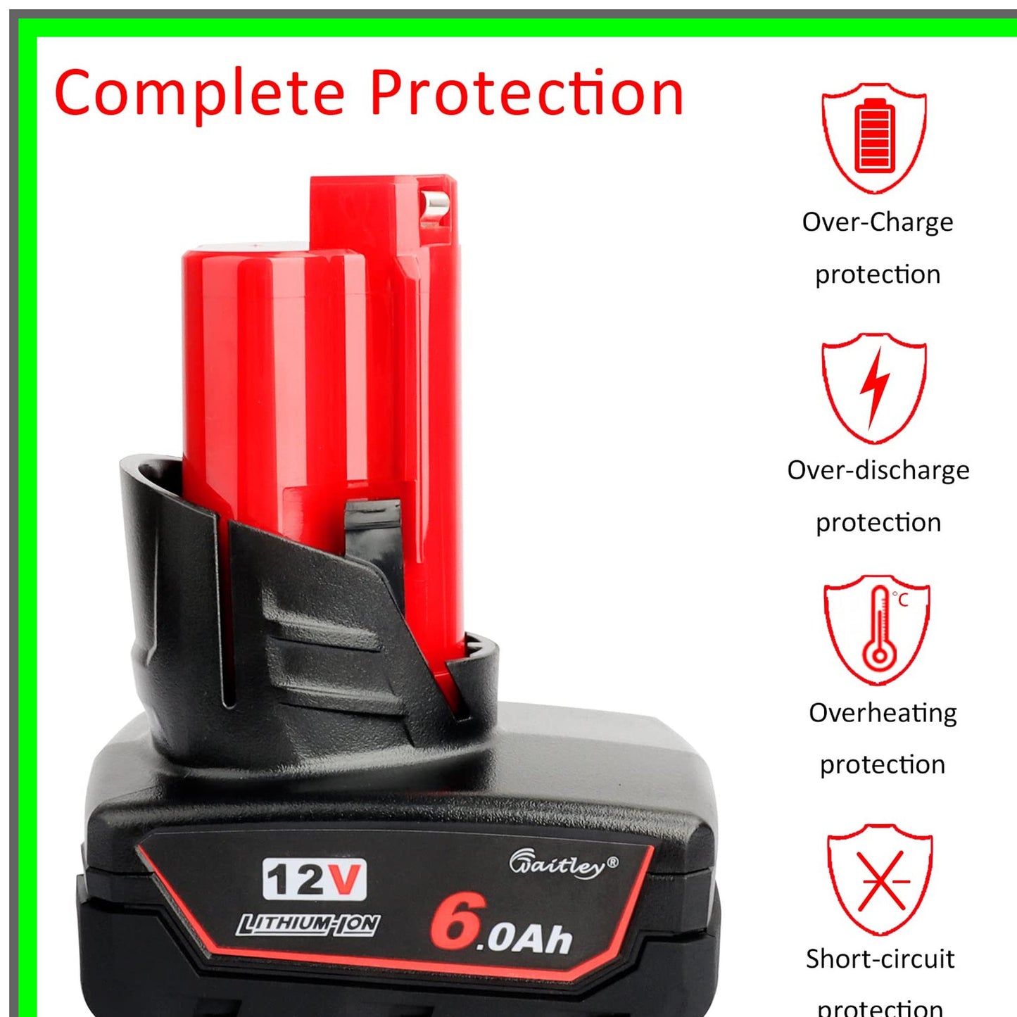 12V 6Ah Lithium-ion Replacement Battery for Milwaukee Power Tools