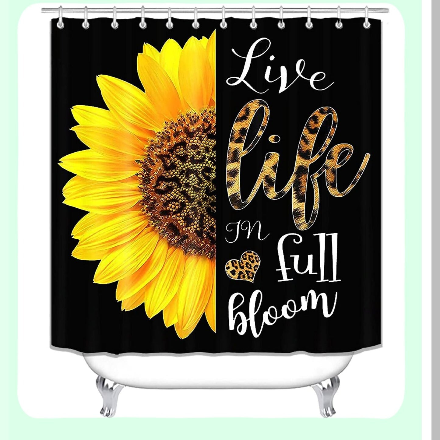 4PCS Leopard Sunflower Shower Curtain Set with Rugs