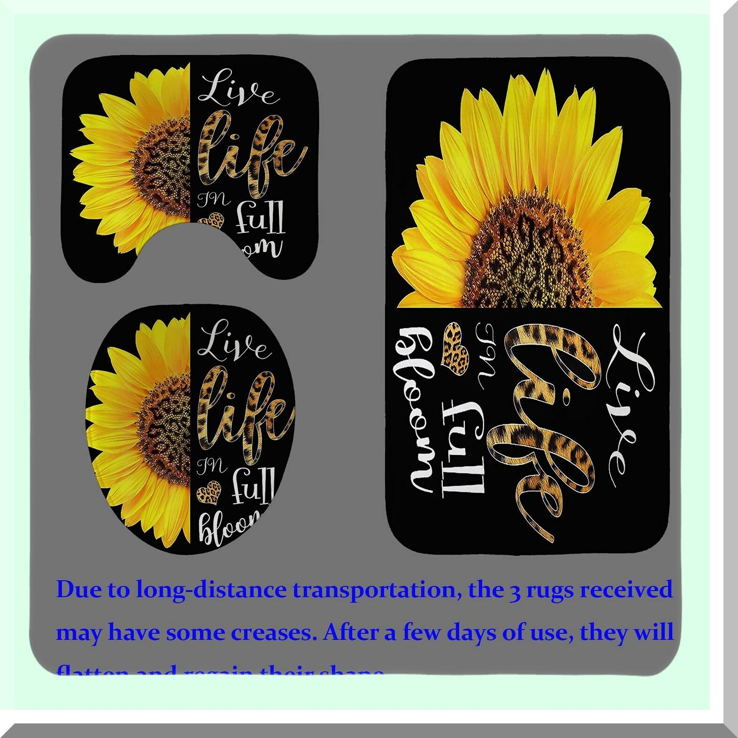 4PCS Leopard Sunflower Shower Curtain Set with Rugs