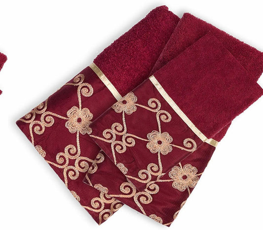 Vlegant Rosa 3-Piece Towel Set Burgundy/Gold