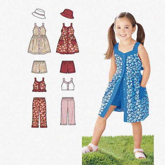 Girl's Sewing Pattern Kit for Dress, Tops, Pants, Shorts, Hat