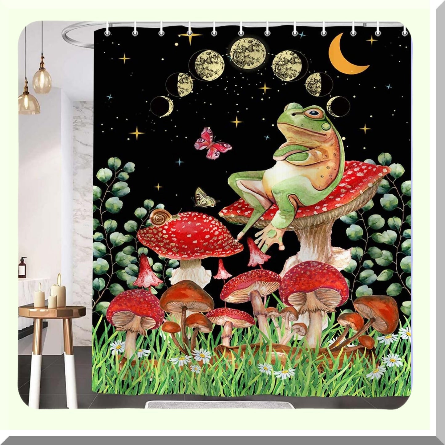 Mushroom Frog Shower Curtain 69x70 with 12 Hooks