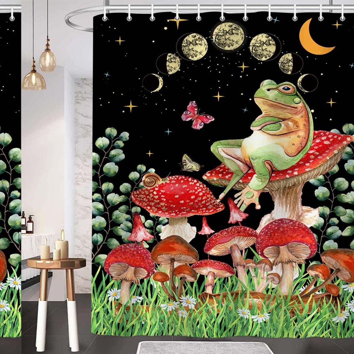 Mushroom Frog Shower Curtain 69x70 with 12 Hooks