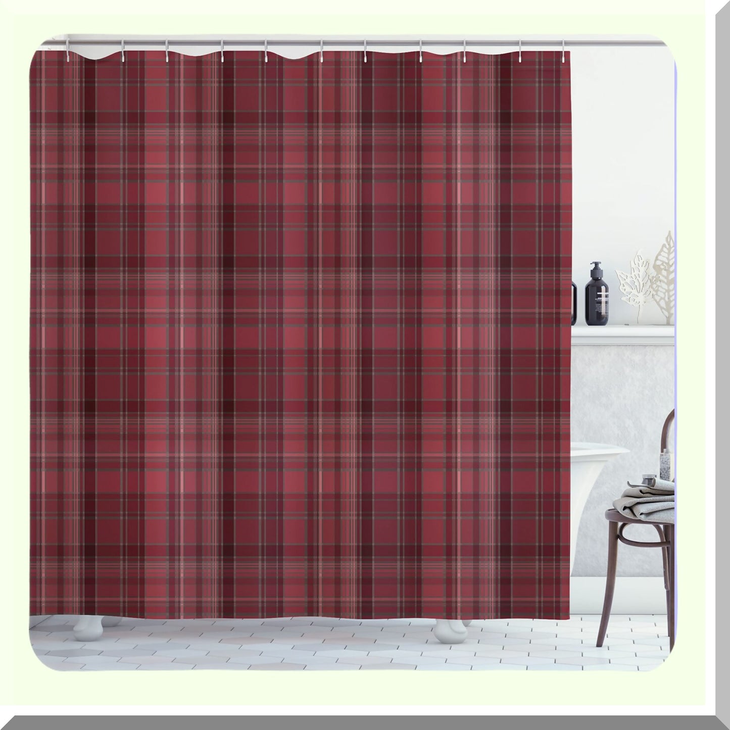 Plaid Shower Curtain, Striped Geometric, 69x75 Inches