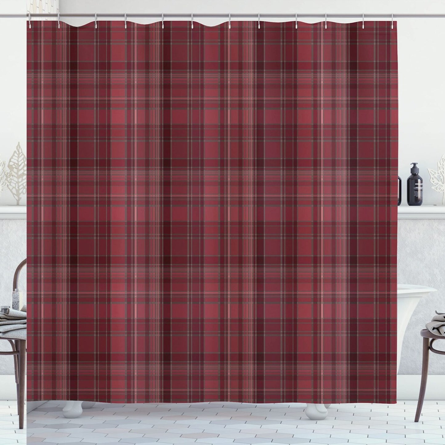 Plaid Shower Curtain, Striped Geometric, 69x75 Inches