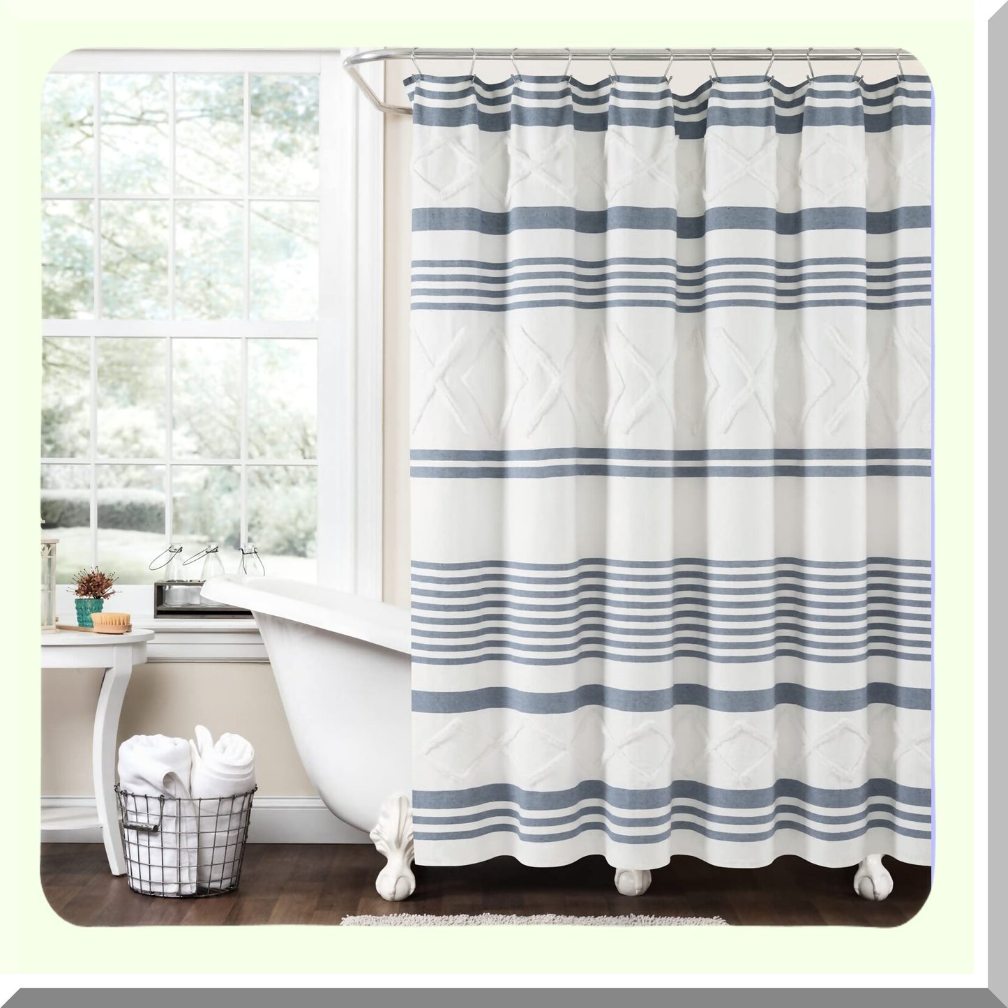 Diamond Stripe Woven Recycled Cotton Shower Curtain 72"x72" Blue