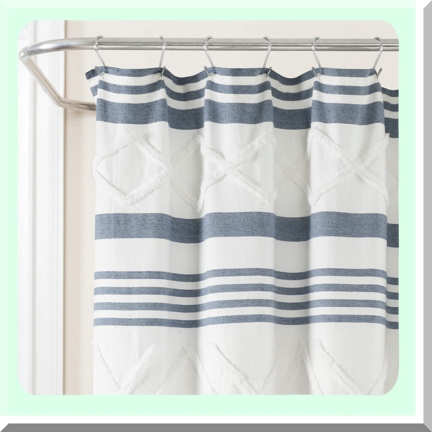 Diamond Stripe Woven Recycled Cotton Shower Curtain 72"x72" Blue
