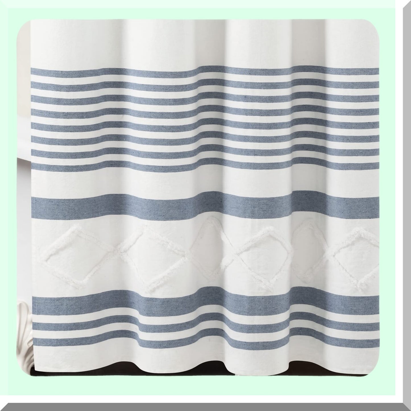 Diamond Stripe Woven Recycled Cotton Shower Curtain 72"x72" Blue