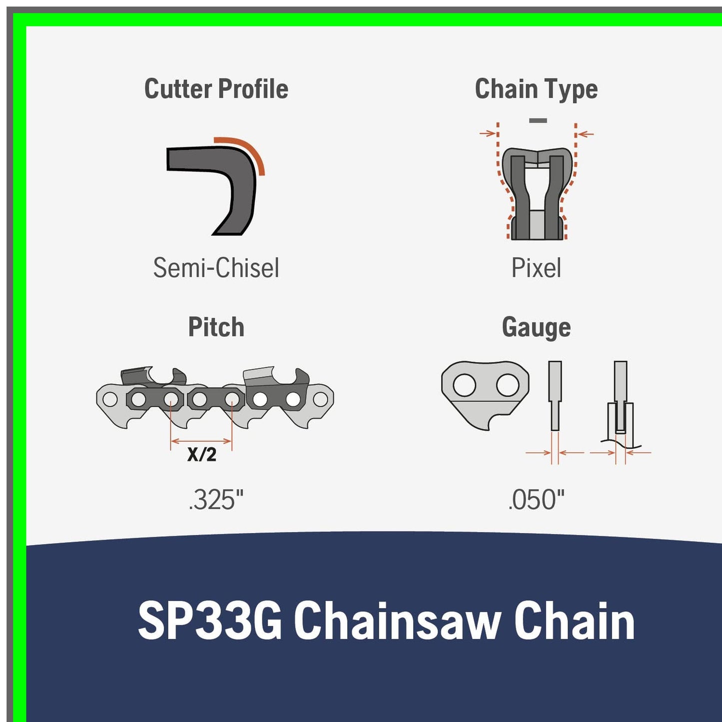 X-Cut SP33G 16 Inch Chainsaw Chain with Low Kickback and Superior Lubrication