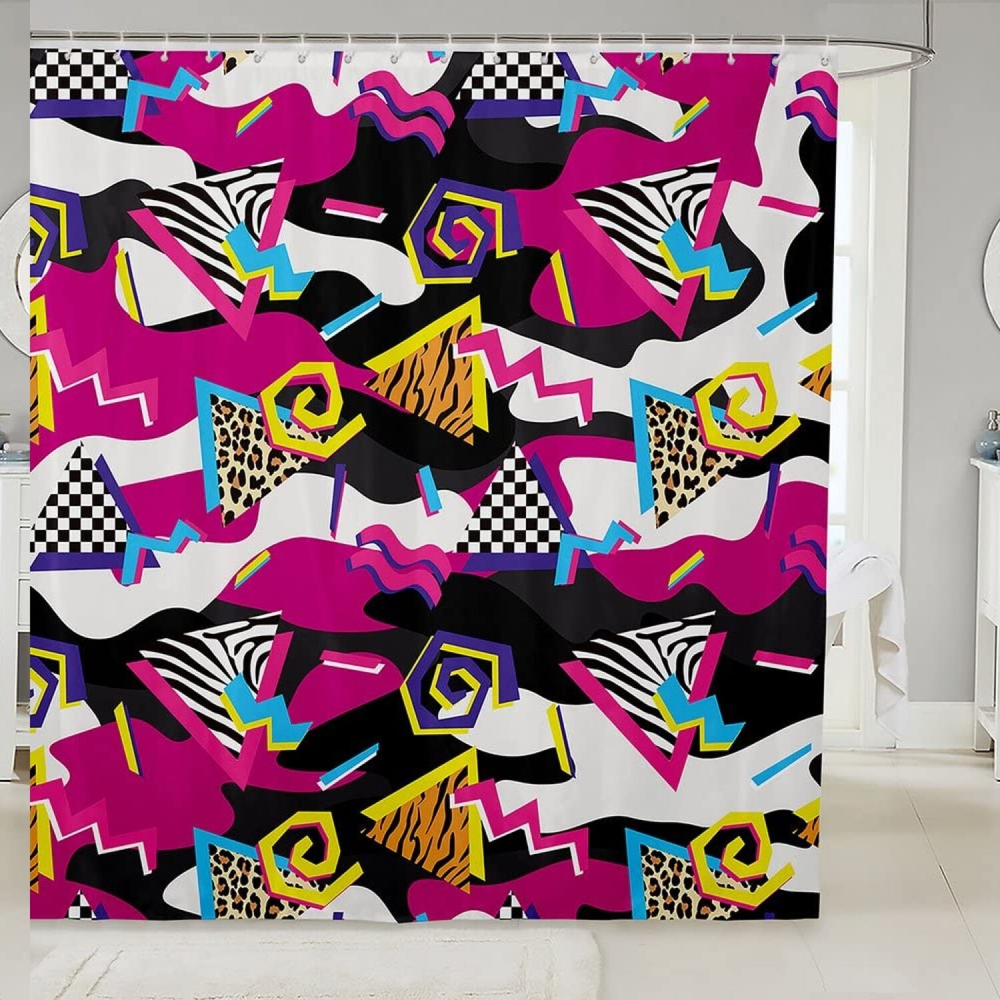 Retro 80s 90s Geometric Shower Curtain 72x72
