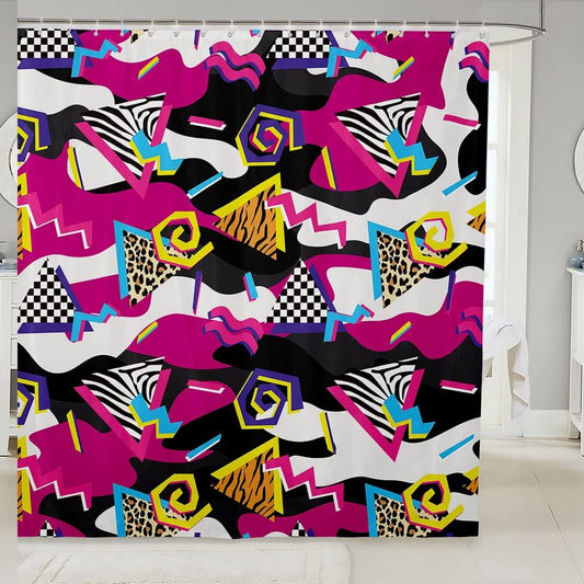 Retro 80s 90s Geometric Shower Curtain 72x72