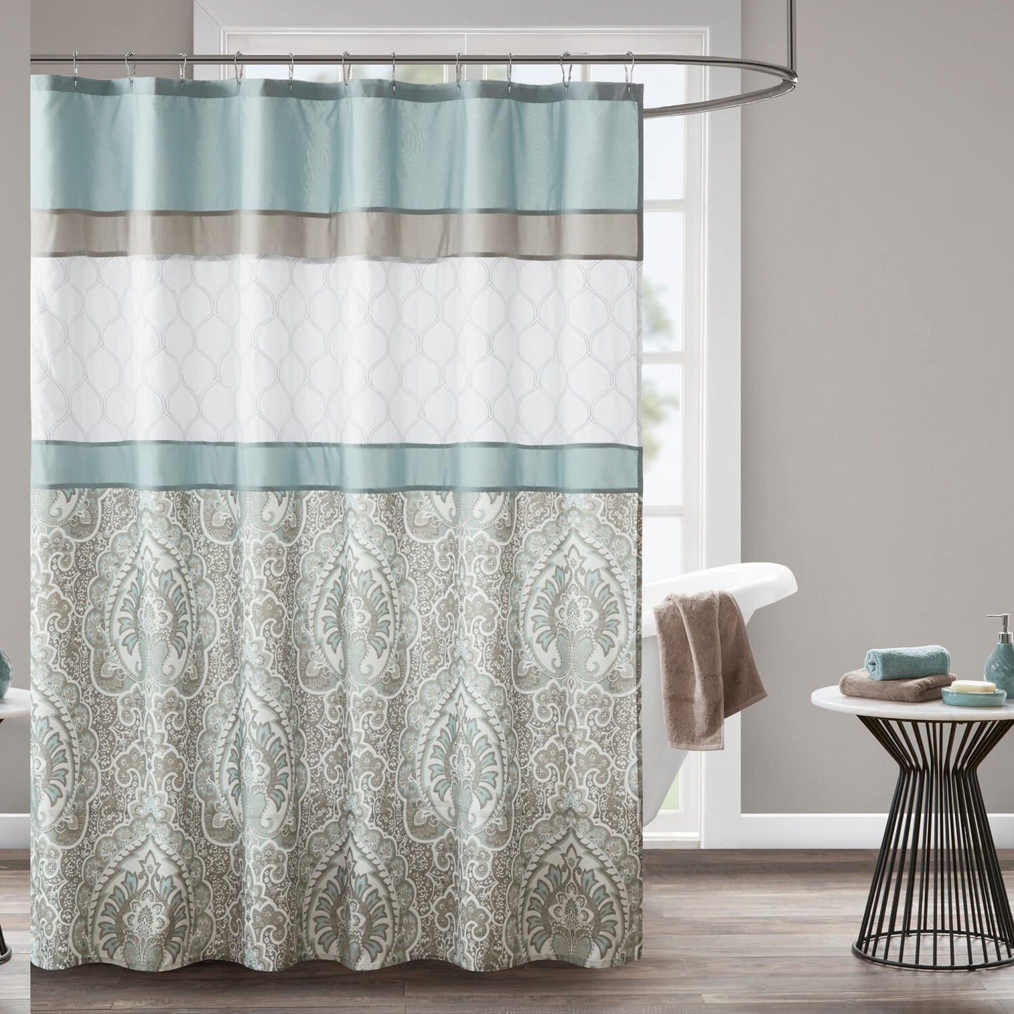Geometric Embroidered Shower Curtain 72x72 Seafoam