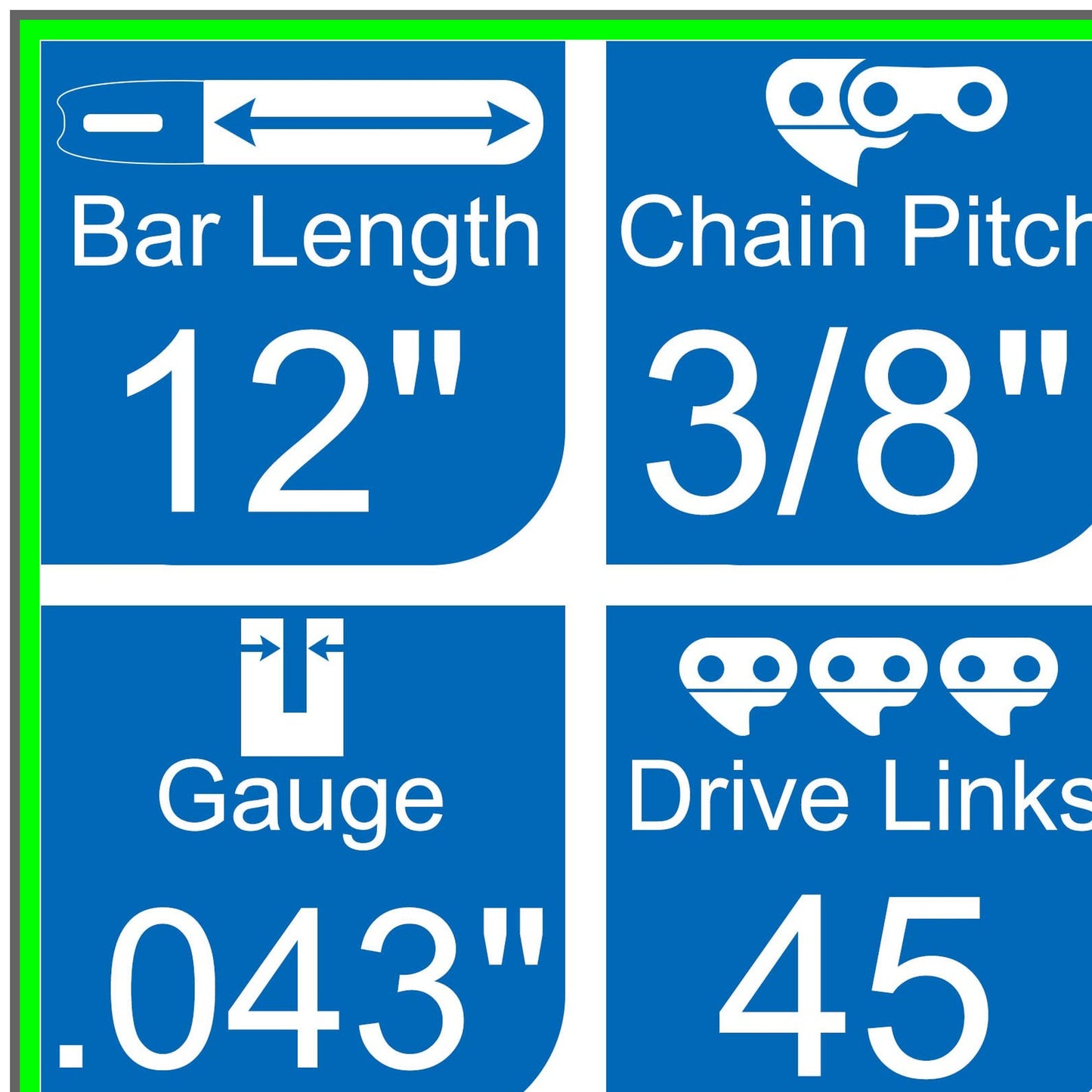 12 Inch Replacement Chains for 20V Electric Chainsaw - 3PC Set