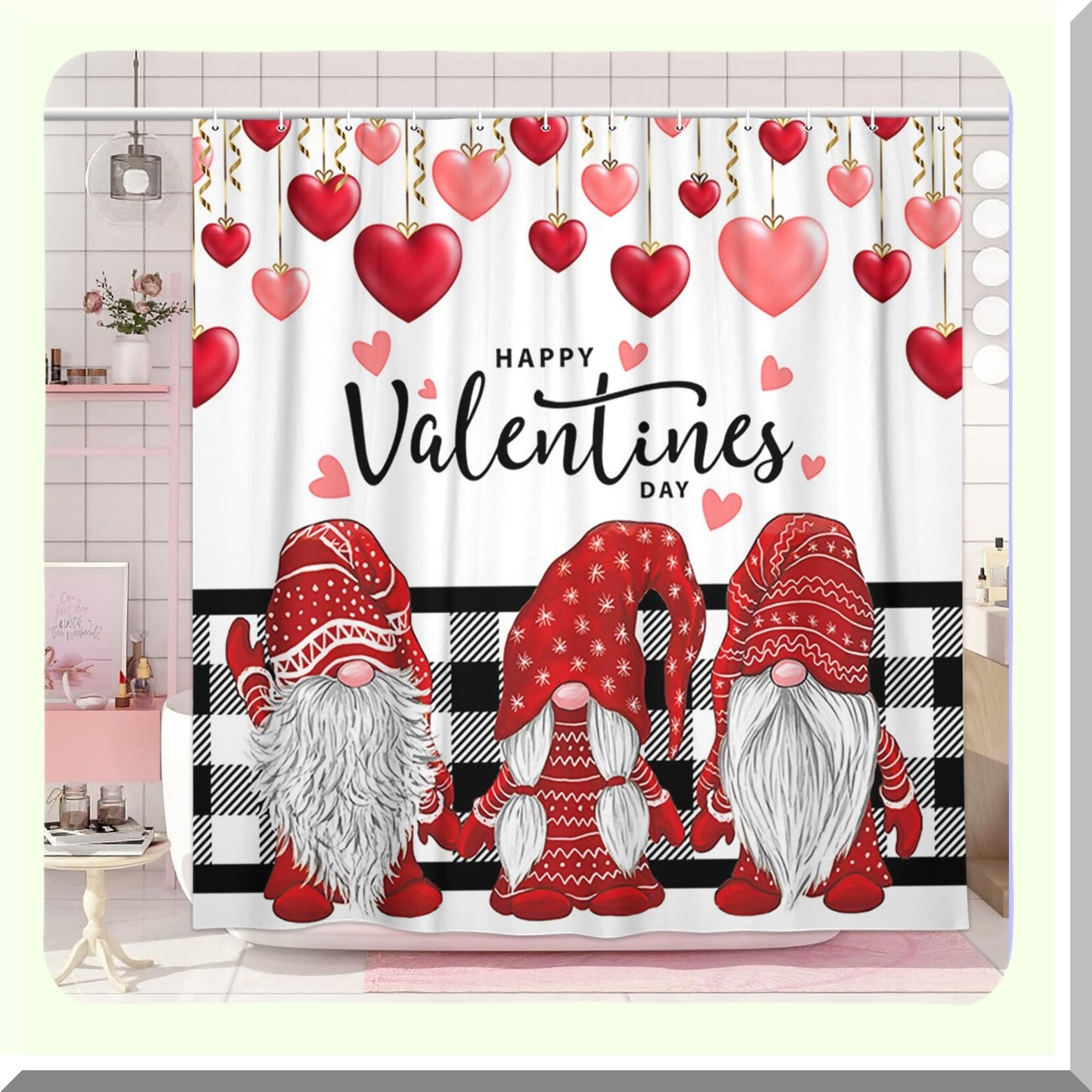 Valentines Gnome Shower Curtain 72x72in