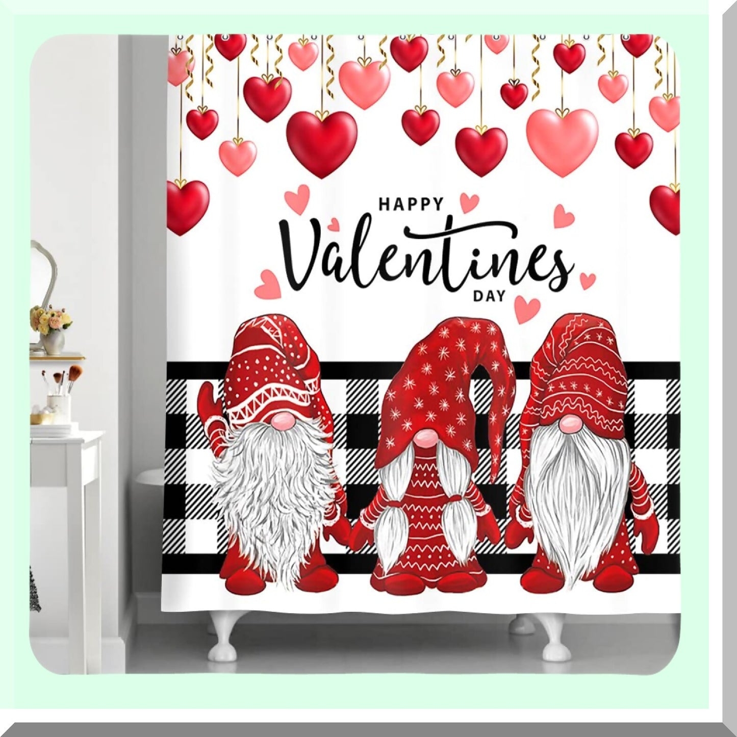 Valentines Gnome Shower Curtain 72x72in