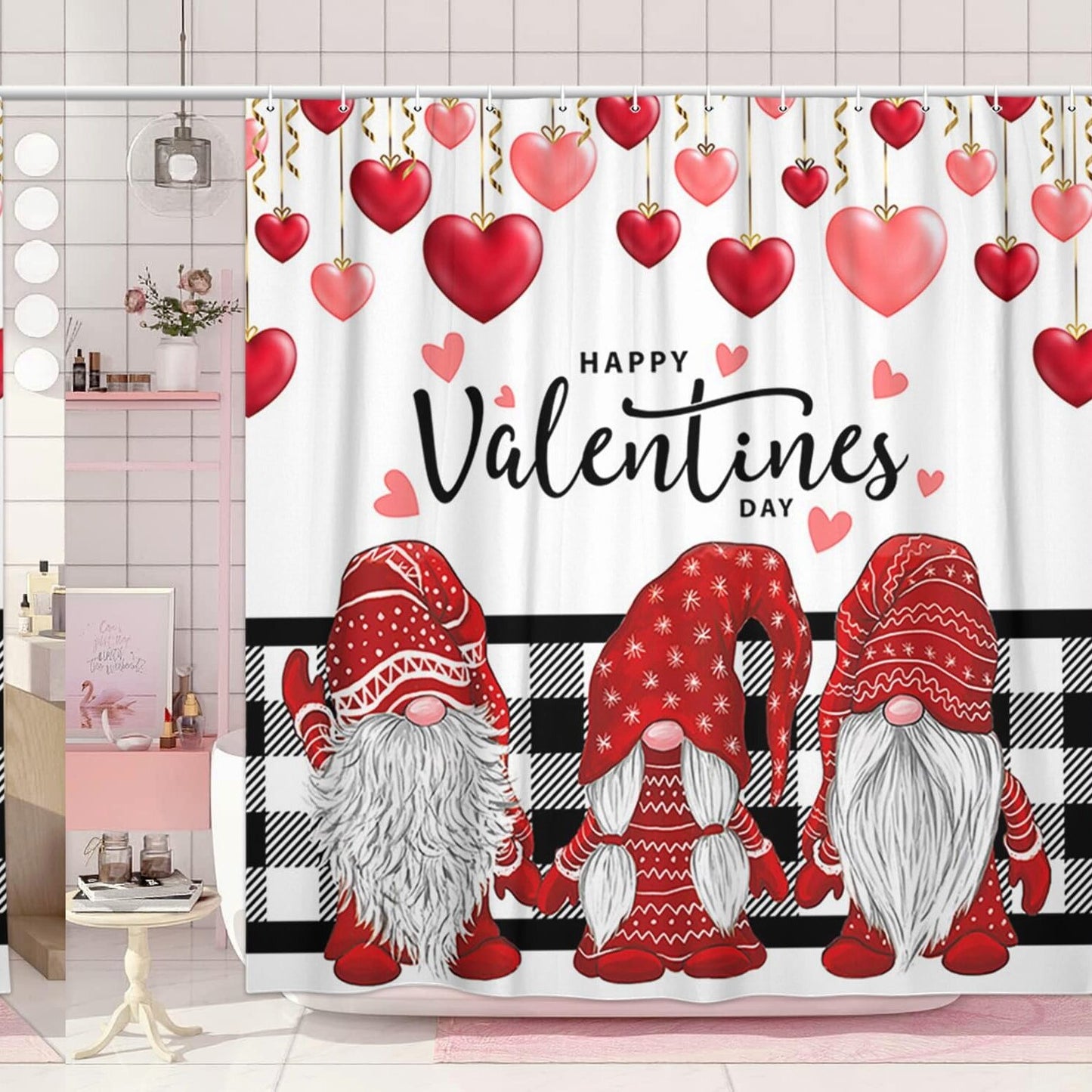 Valentines Gnome Shower Curtain 72x72in