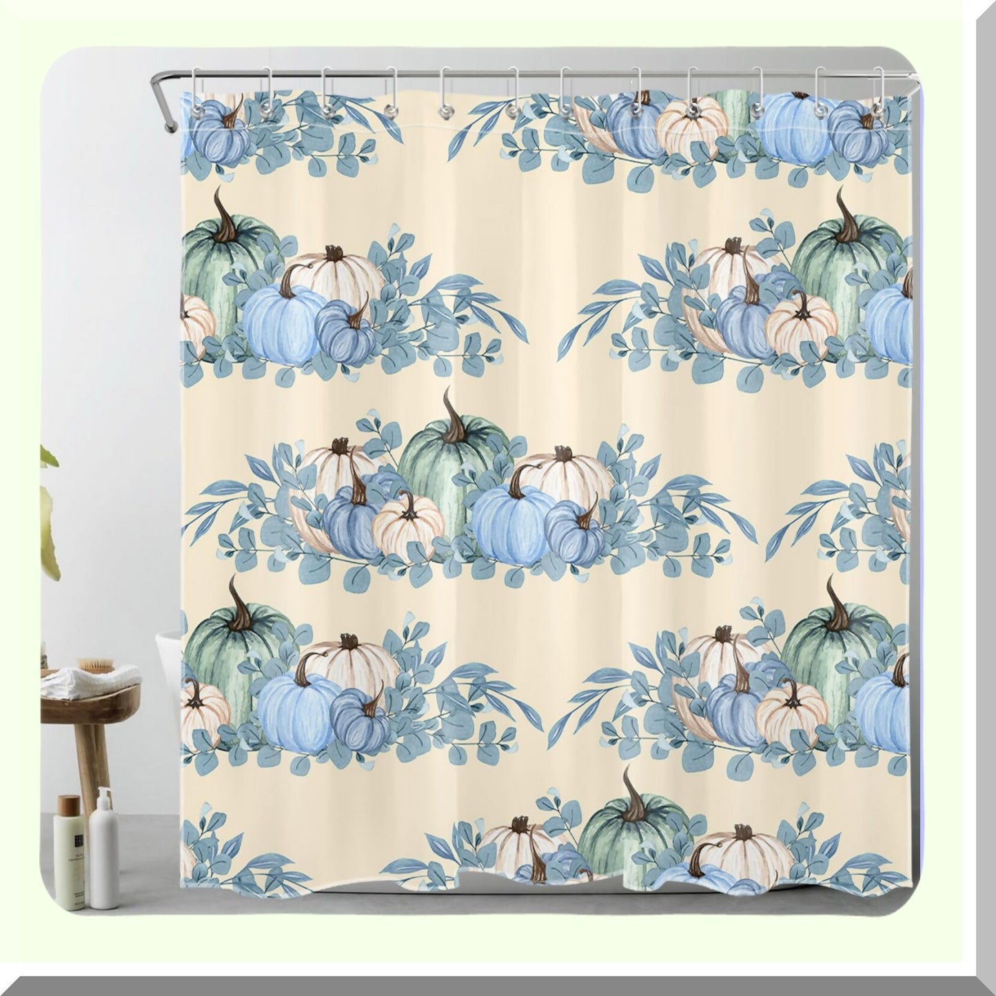 Fall Pumpkin Blue Farm Shower Curtain 69x70 Inch