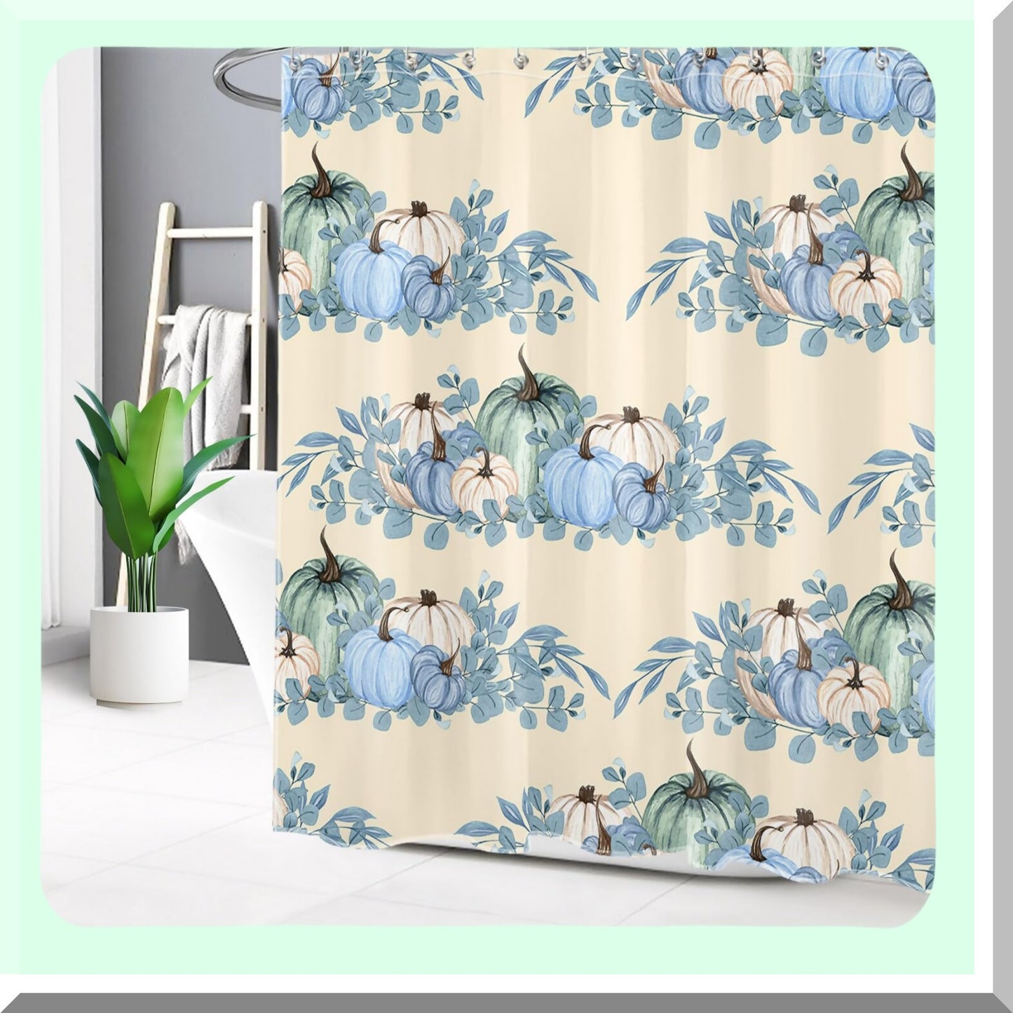Fall Pumpkin Blue Farm Shower Curtain 69x70 Inch