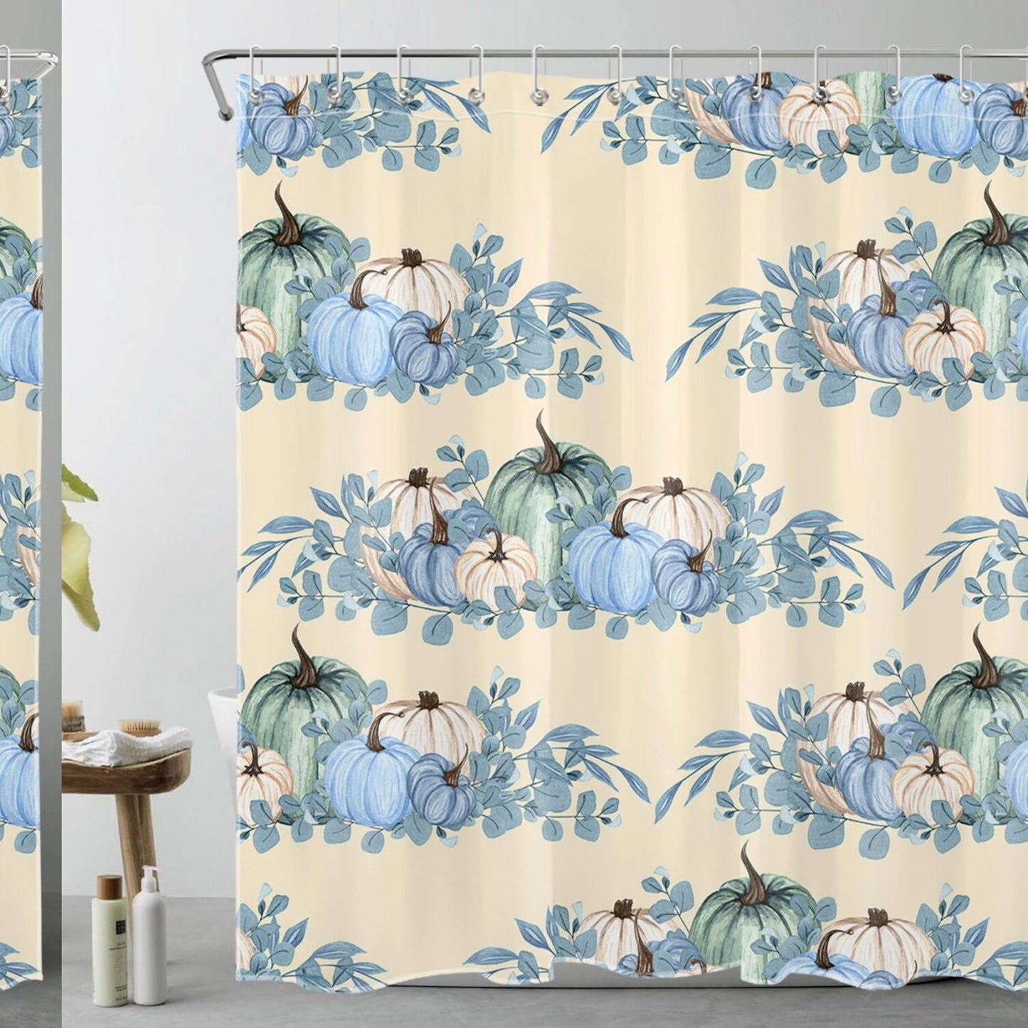 Fall Pumpkin Blue Farm Shower Curtain 69x70 Inch