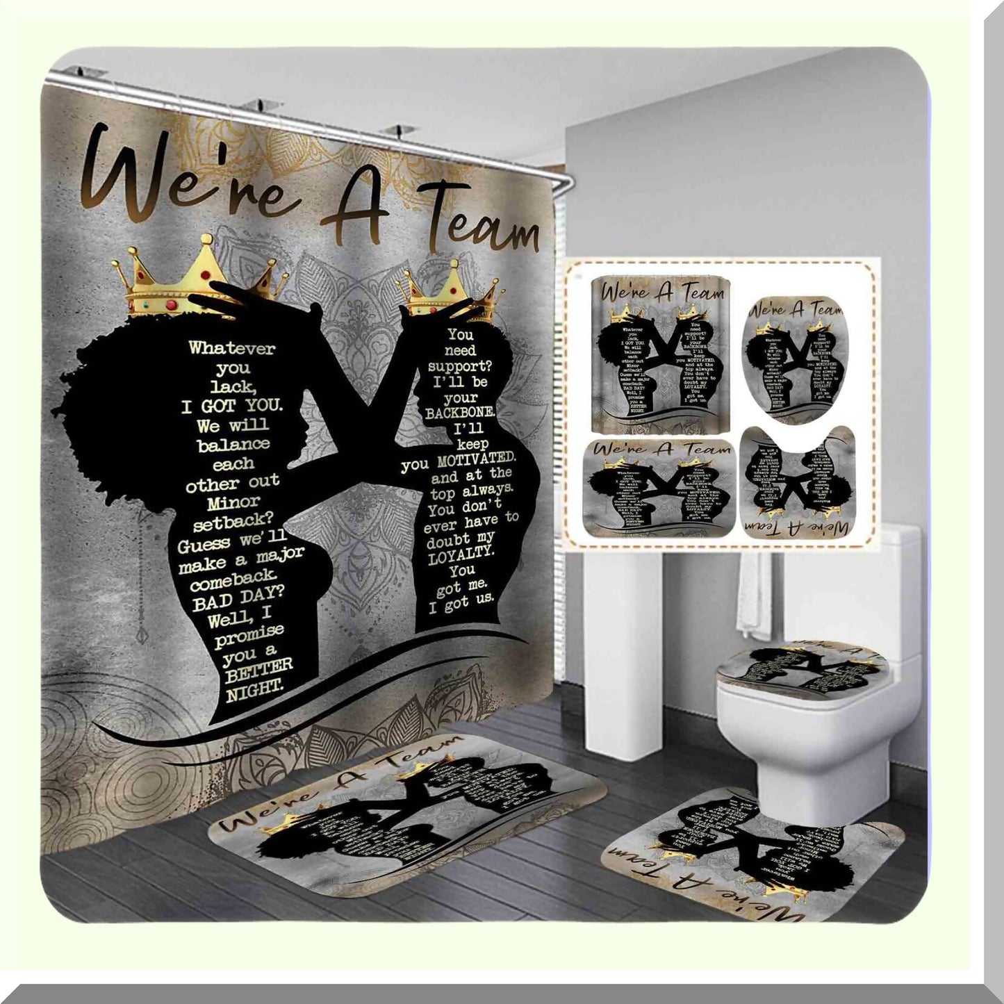 African Woman Man Shower Curtain Set with Rugs