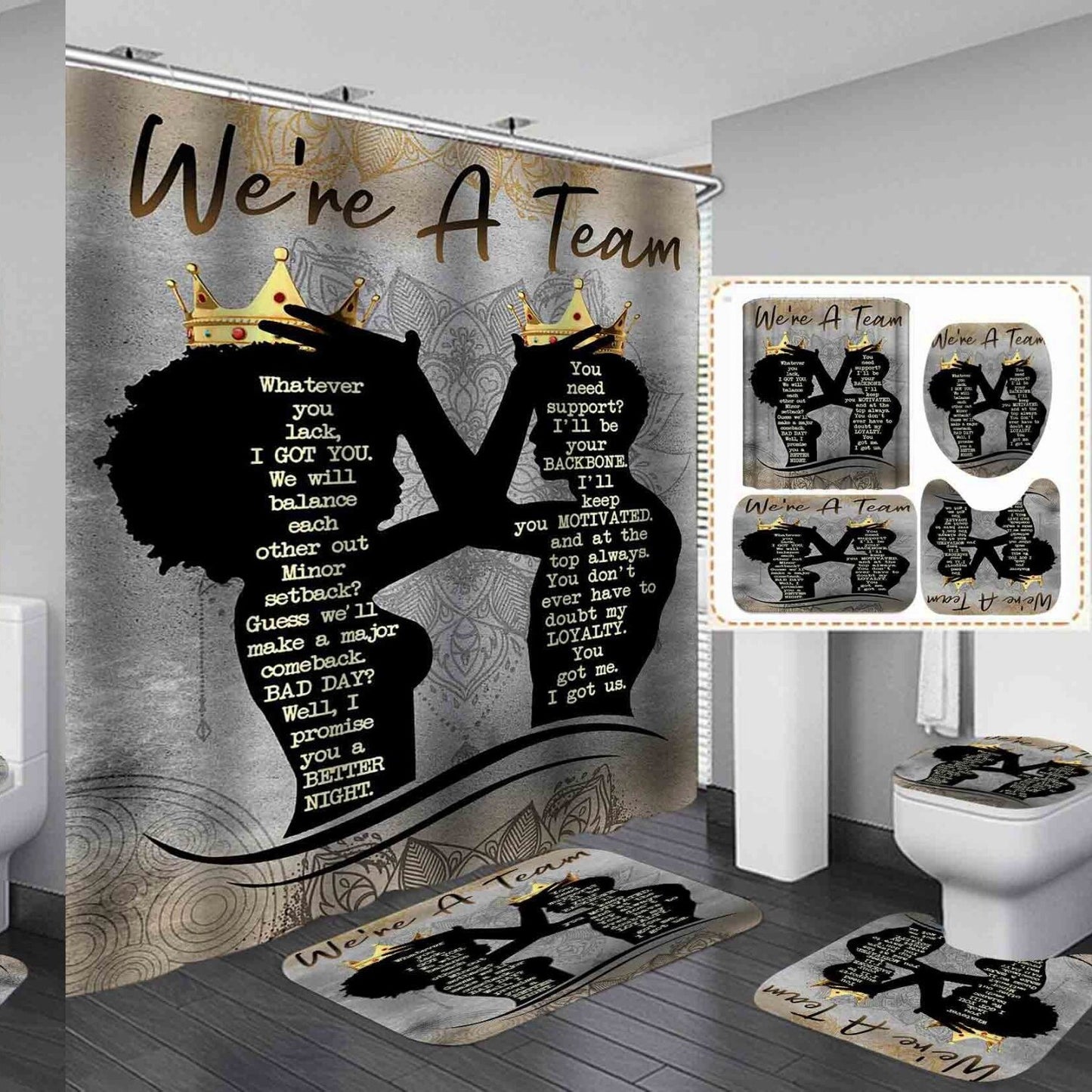 African Woman Man Shower Curtain Set with Rugs