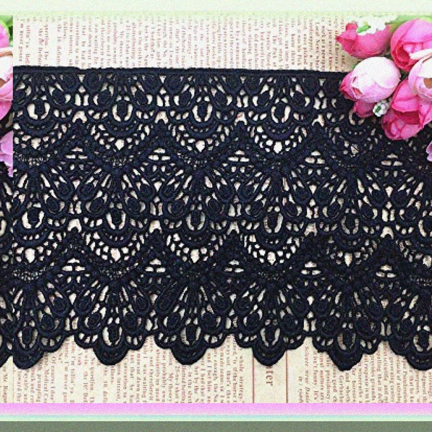 14cm Black Embroidered Lace Trim 4 Yards