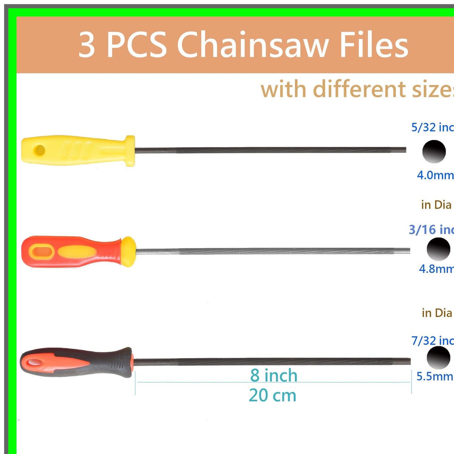 Chainsaw Sharpener File Set - 3 Sizes for Precision Chain Maintenance