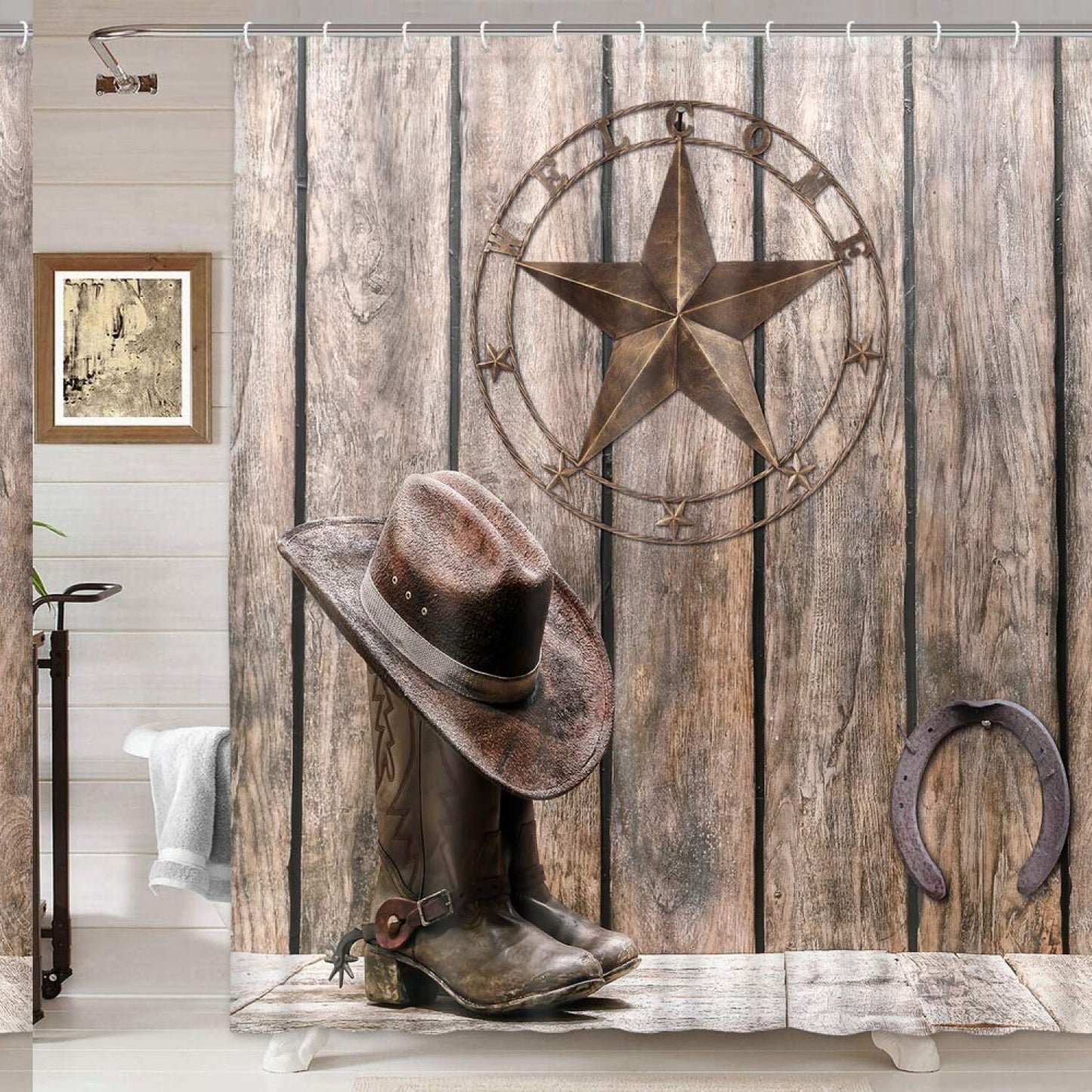 Western Texas Star Horseshoes Shower Curtain 70x70