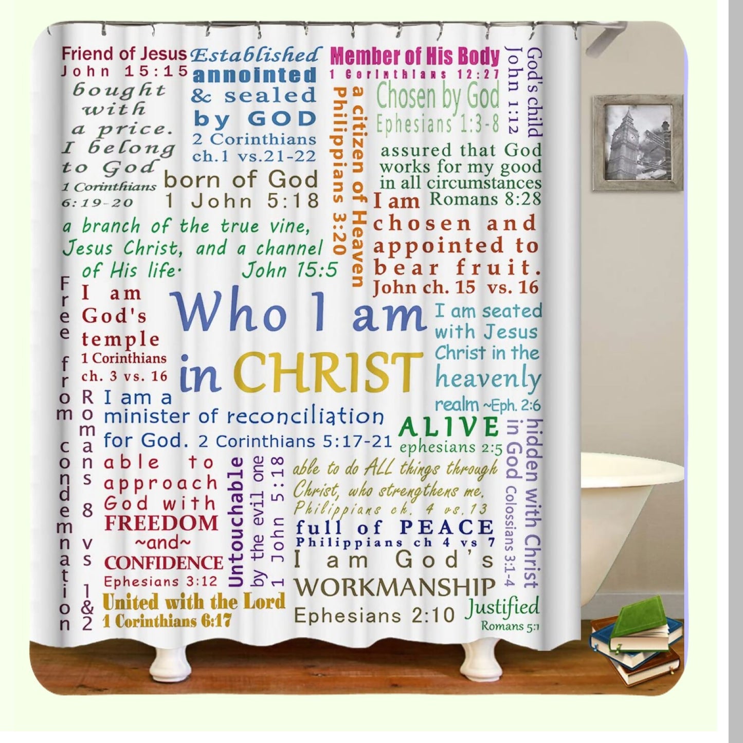 Bible Verse Motivational Shower Curtain 72x72 Inch