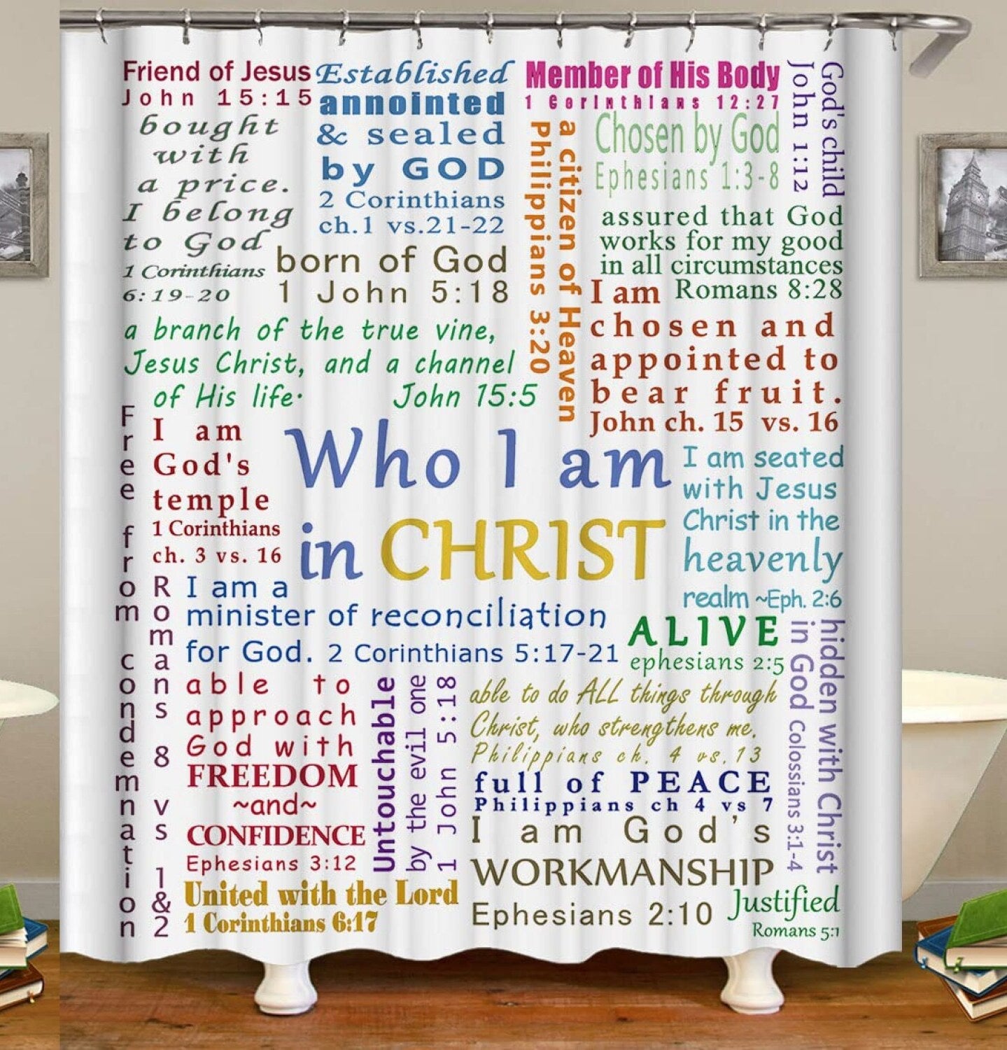 Bible Verse Motivational Shower Curtain 72x72 Inch