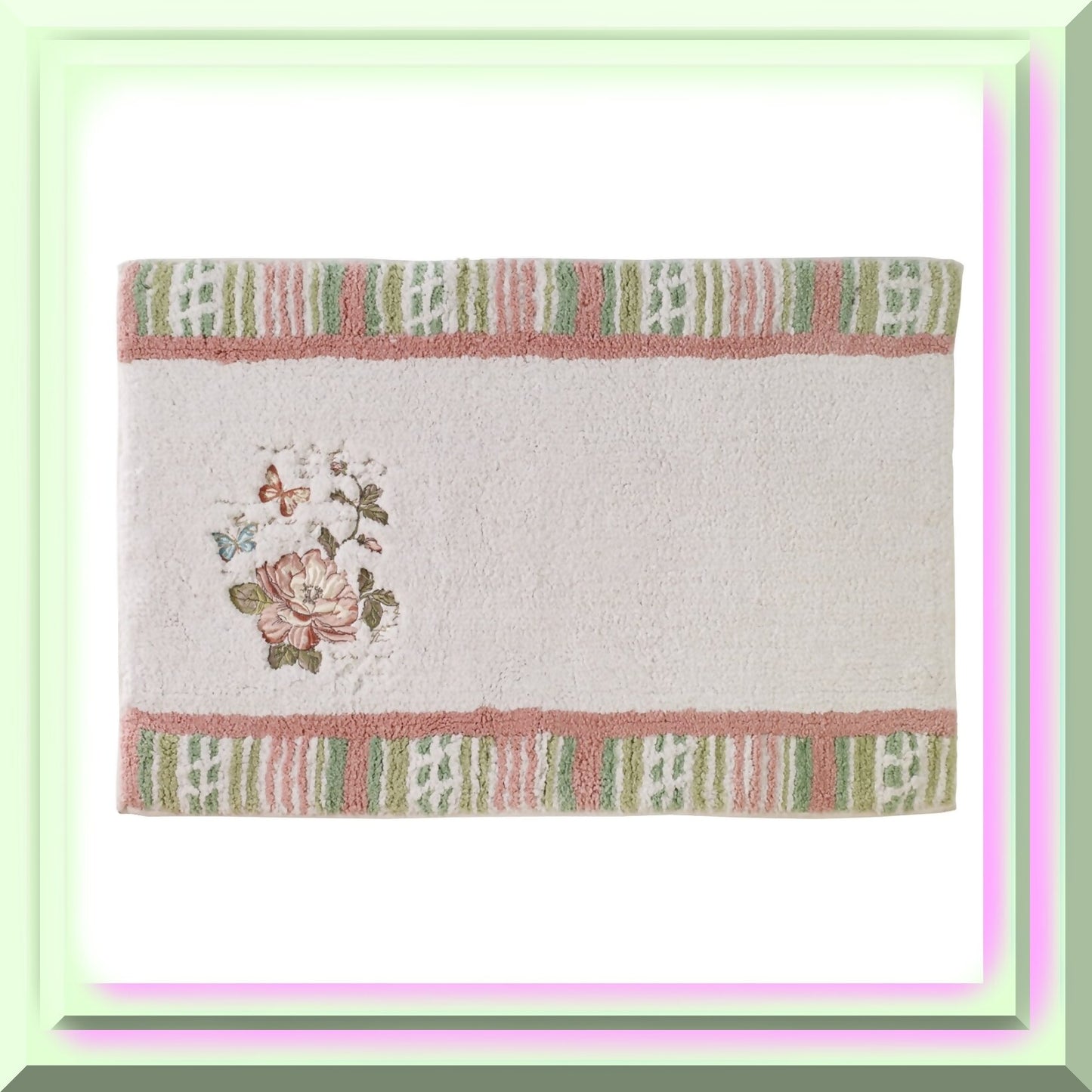 Cotton Bath Mat with Butterfly Garden Design