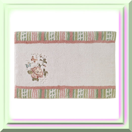 Cotton Bath Mat with Butterfly Garden Design