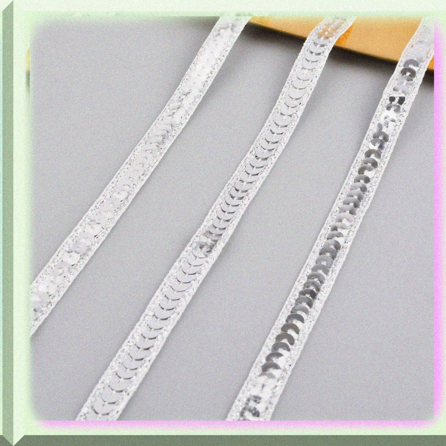 10 Yards Silver Sequin Ribbon Metallic Stretch Trim