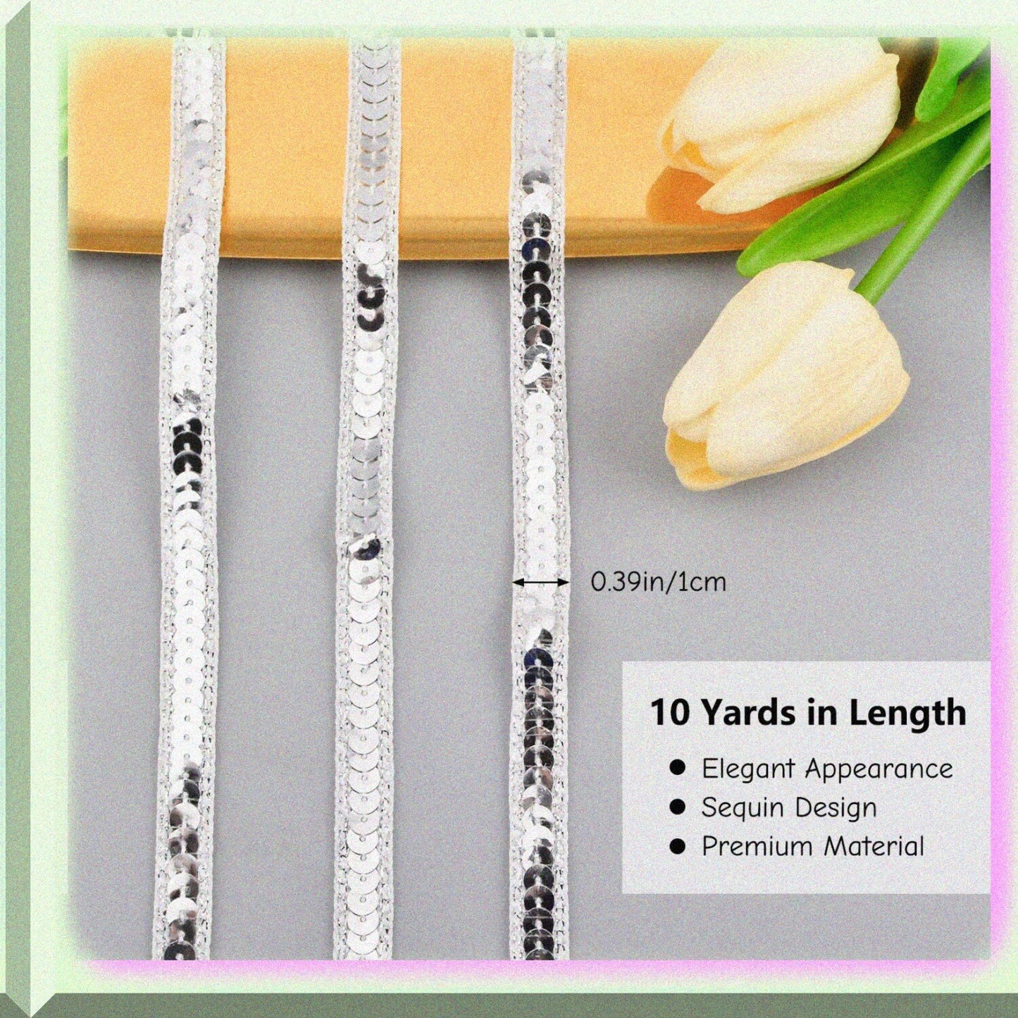 10 Yards Silver Sequin Ribbon Metallic Stretch Trim