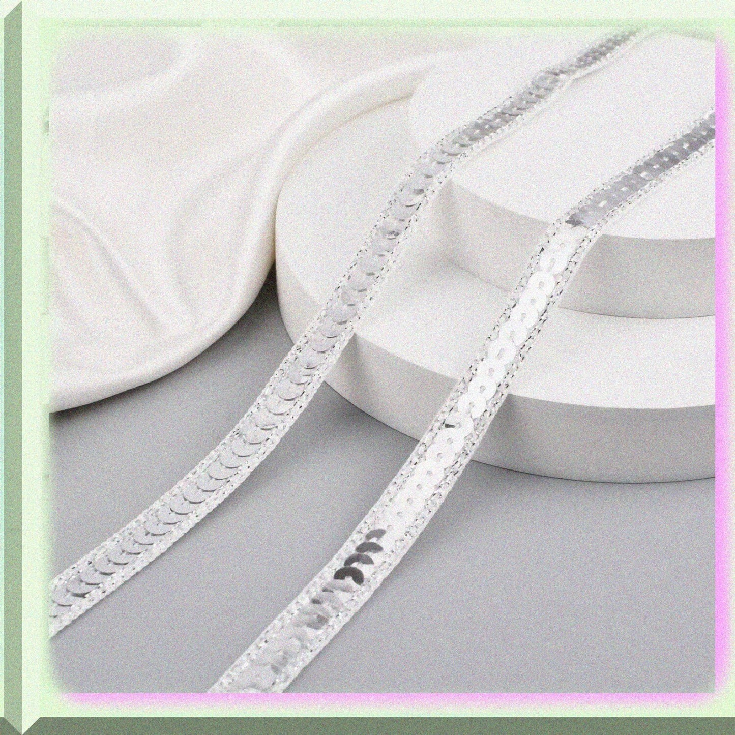 10 Yards Silver Sequin Ribbon Metallic Stretch Trim