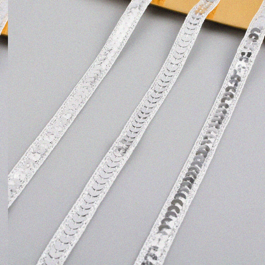 10 Yards Silver Sequin Ribbon Metallic Stretch Trim