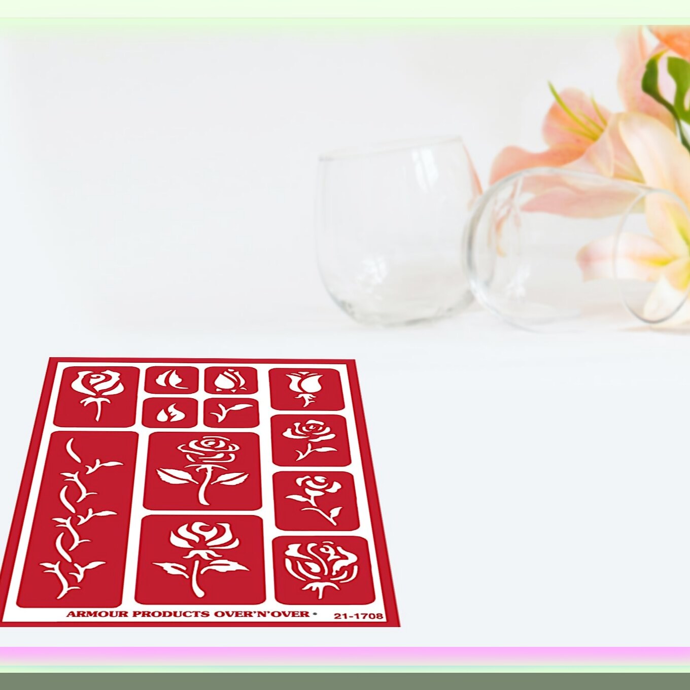 Reusable Glass Etching Template Set with Rose and Tulip Designs