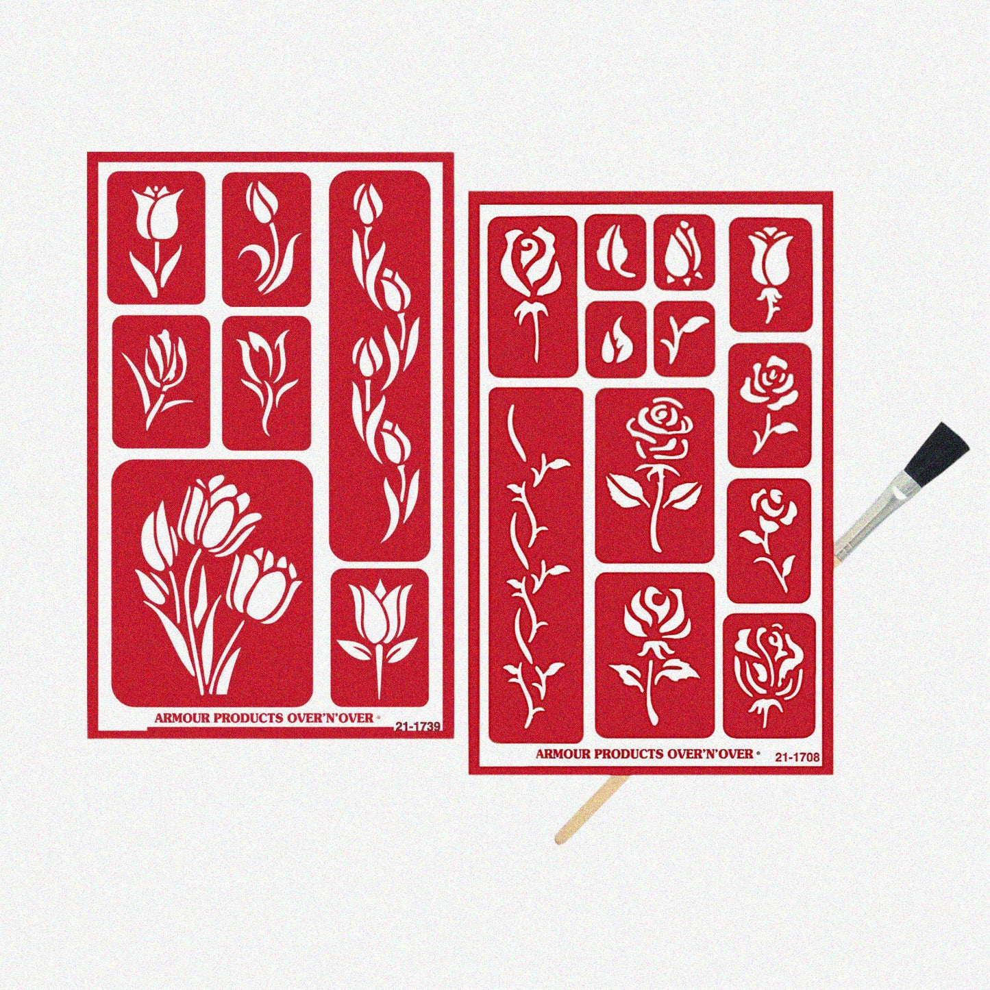 Reusable Glass Etching Template Set with Rose and Tulip Designs