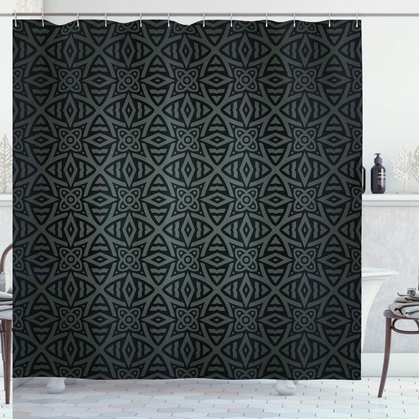 Dark Grey Celtic Pattern Shower Curtain 69" x 84"