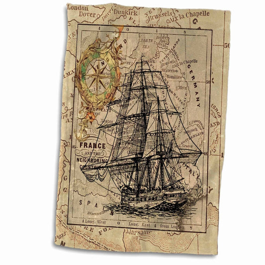 3D Rose Black Ghost Ship Hand Towel 15" x 22"