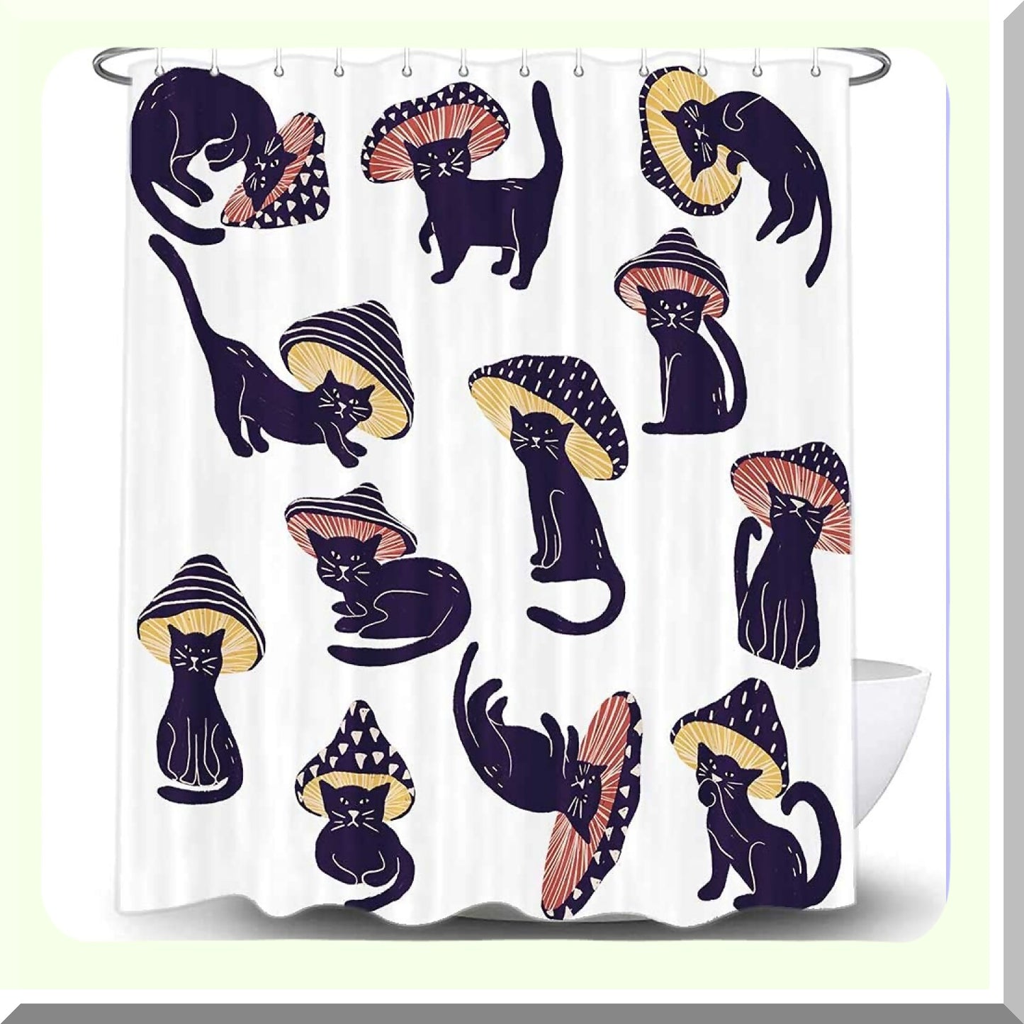 Funny Mushroom Cat Shower Curtain 72x84 Inch