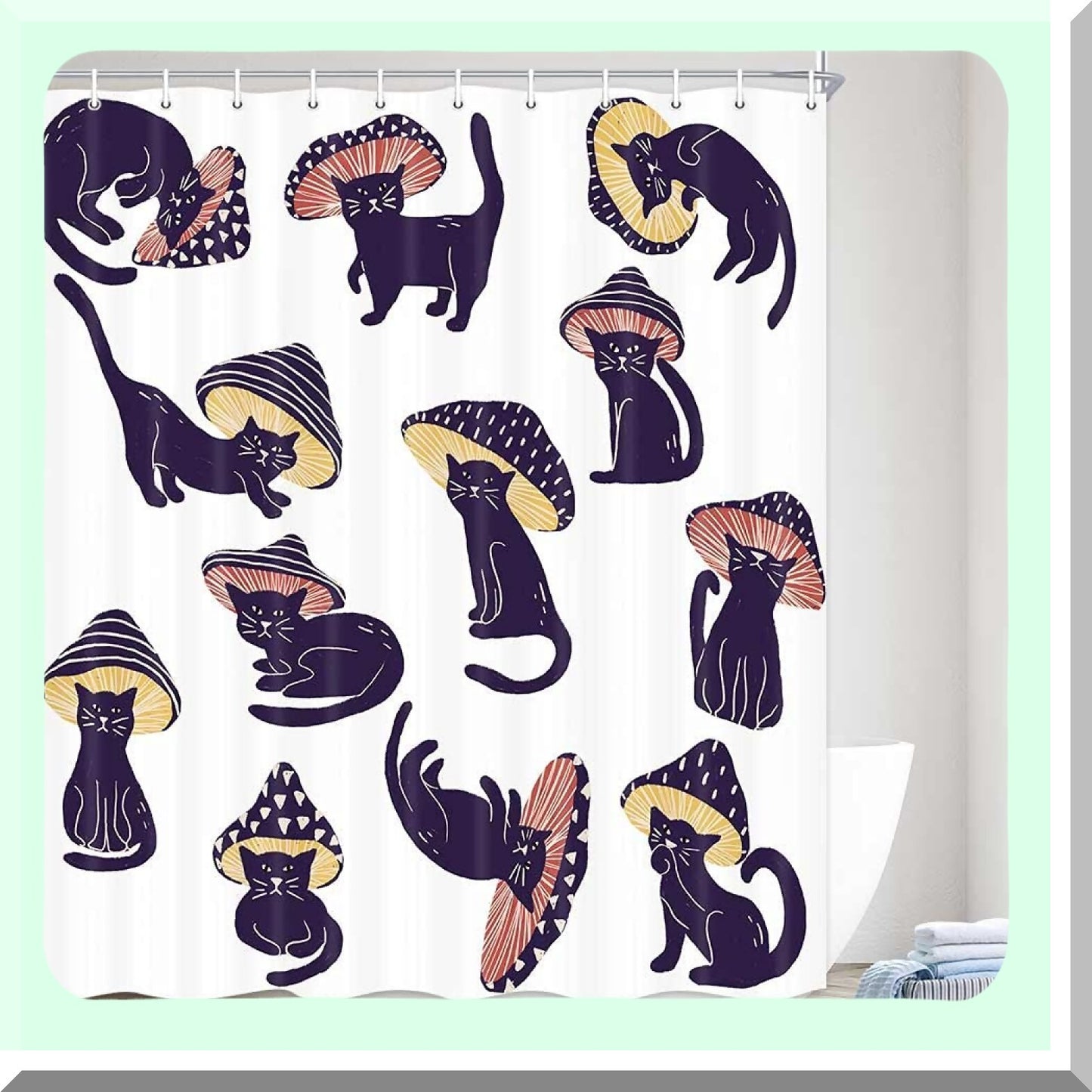Funny Mushroom Cat Shower Curtain 72x84 Inch